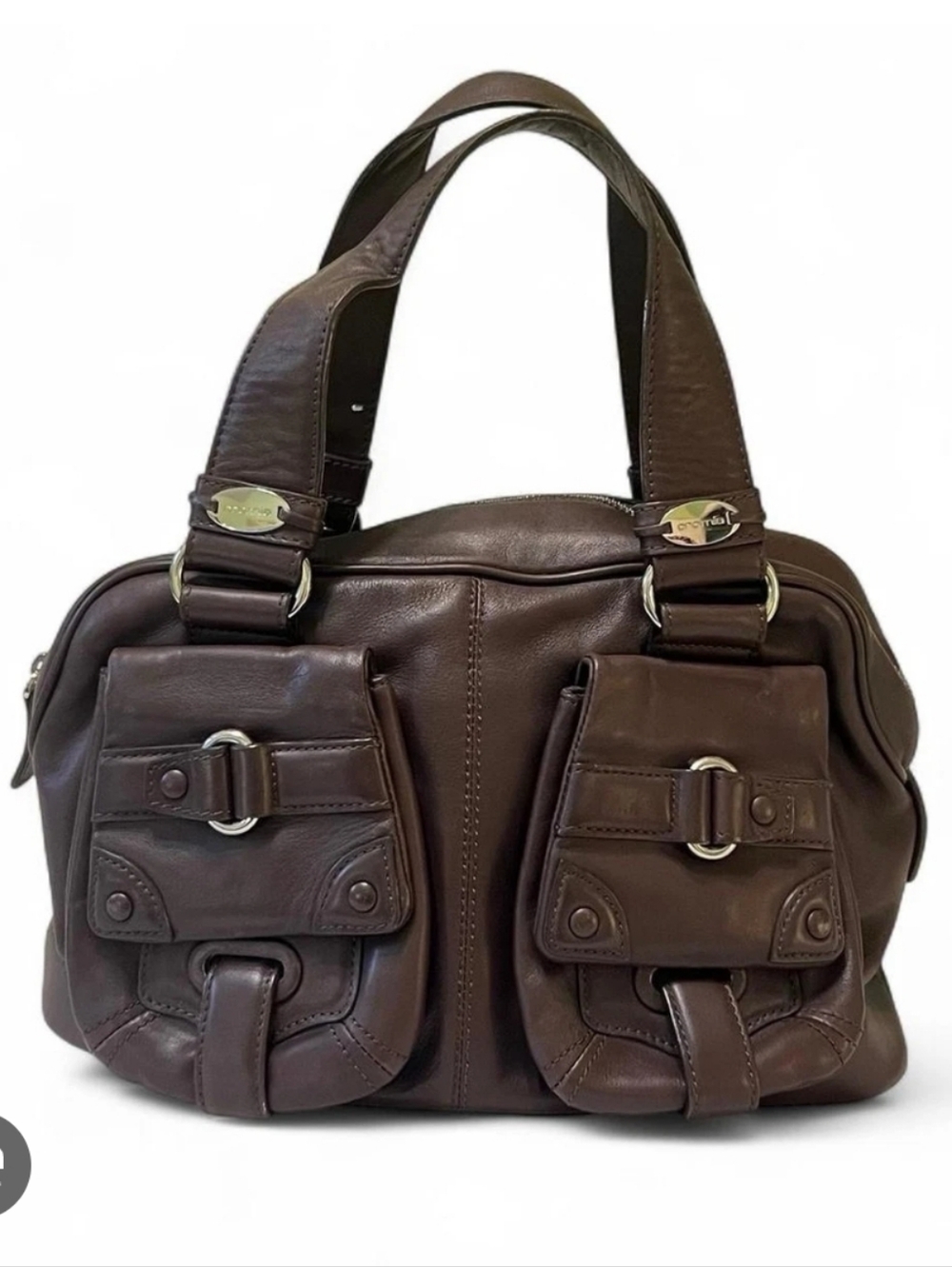 Classic Brown Leather Duffel Bag with Front Pockets